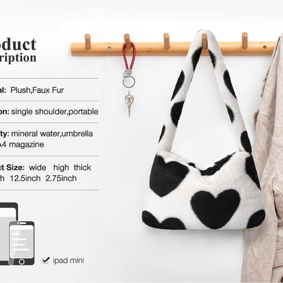 Fuzzy Tote Bag Y2K Fluffy Shoulder Bag Women Furry Purse Large Cute Plush Bag - Picture 2 of 6